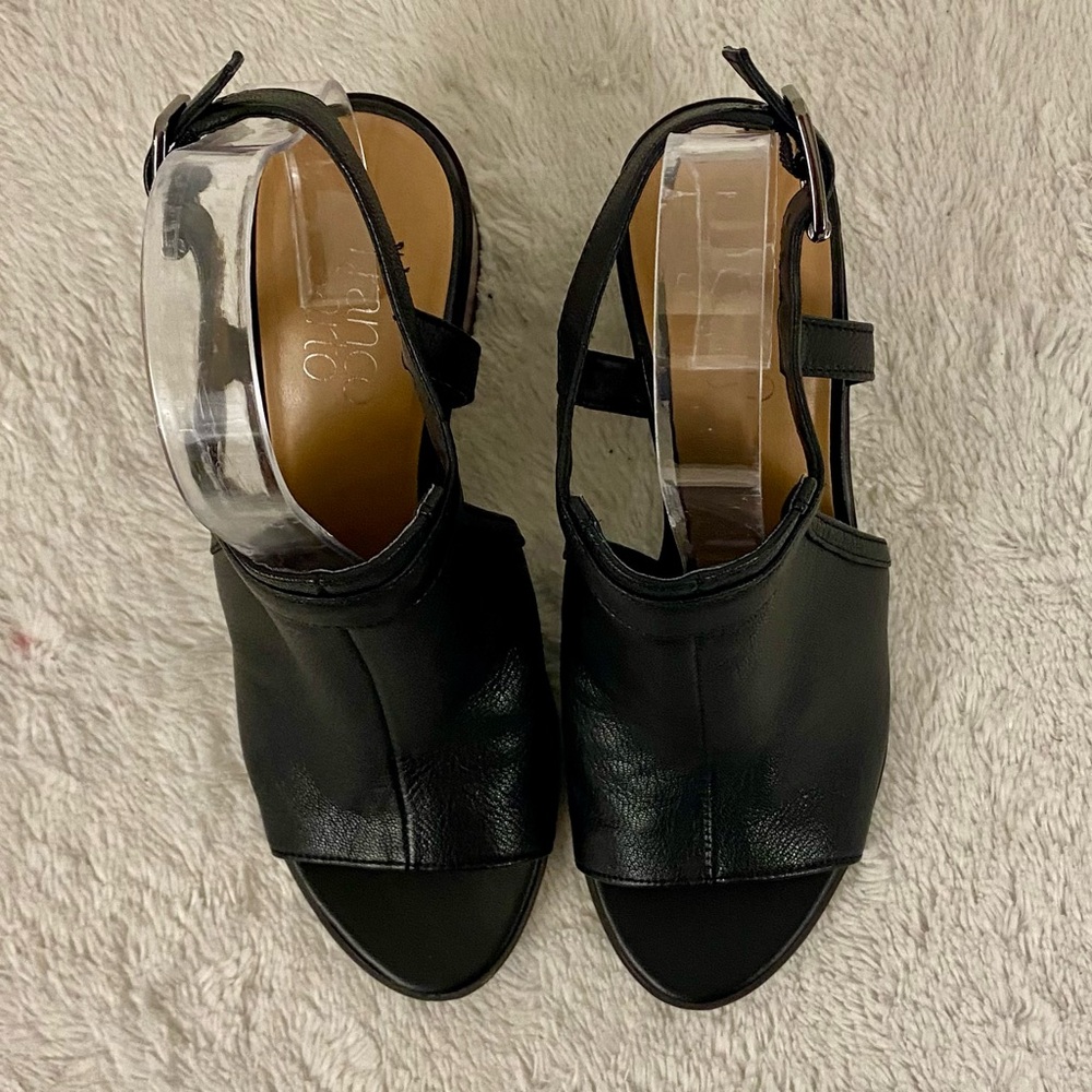 Franco Sarto Harlet Black Leather Block Heel Peep Toe Sandal Women’s Size 7.5M - Picture 6 of 10